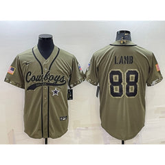 Men's Dallas Cowboys #88 CeeDee Lamb 2022 Olive Salute to Service Cool Base Stitched Baseball Jersey 