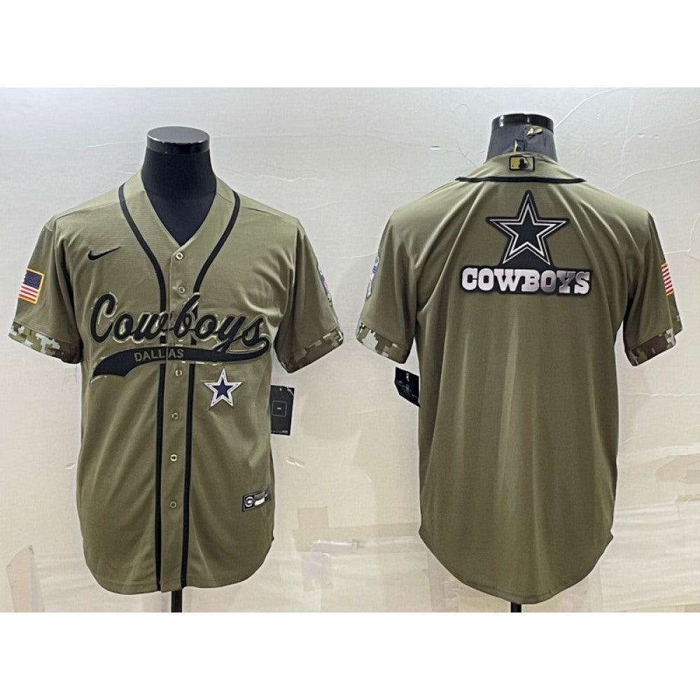 Men's Dallas Cowboys Olive Salute to Service Team Big Logo Cool Base Stitched Baseball Jersey 