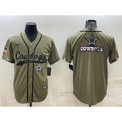 Men's Dallas Cowboys Olive Salute to Service Team Big Logo Cool Base Stitched Baseball Jersey 