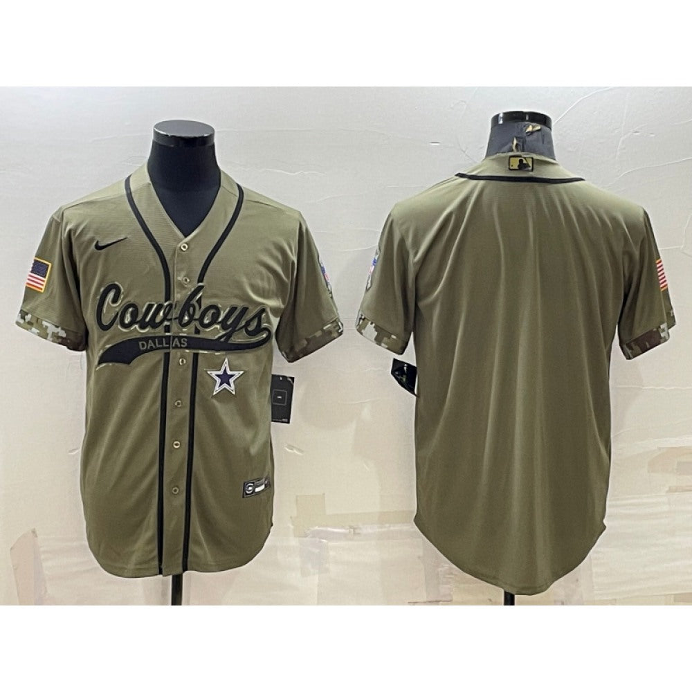 Men's Dallas Cowboys Blank Olive Salute to Service Cool Base Stitched Baseball Jersey 