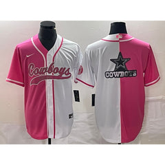 Men's Dallas Cowboys Pink/White Split Team Big Logo Cool Base Stitched Baseball Jersey 