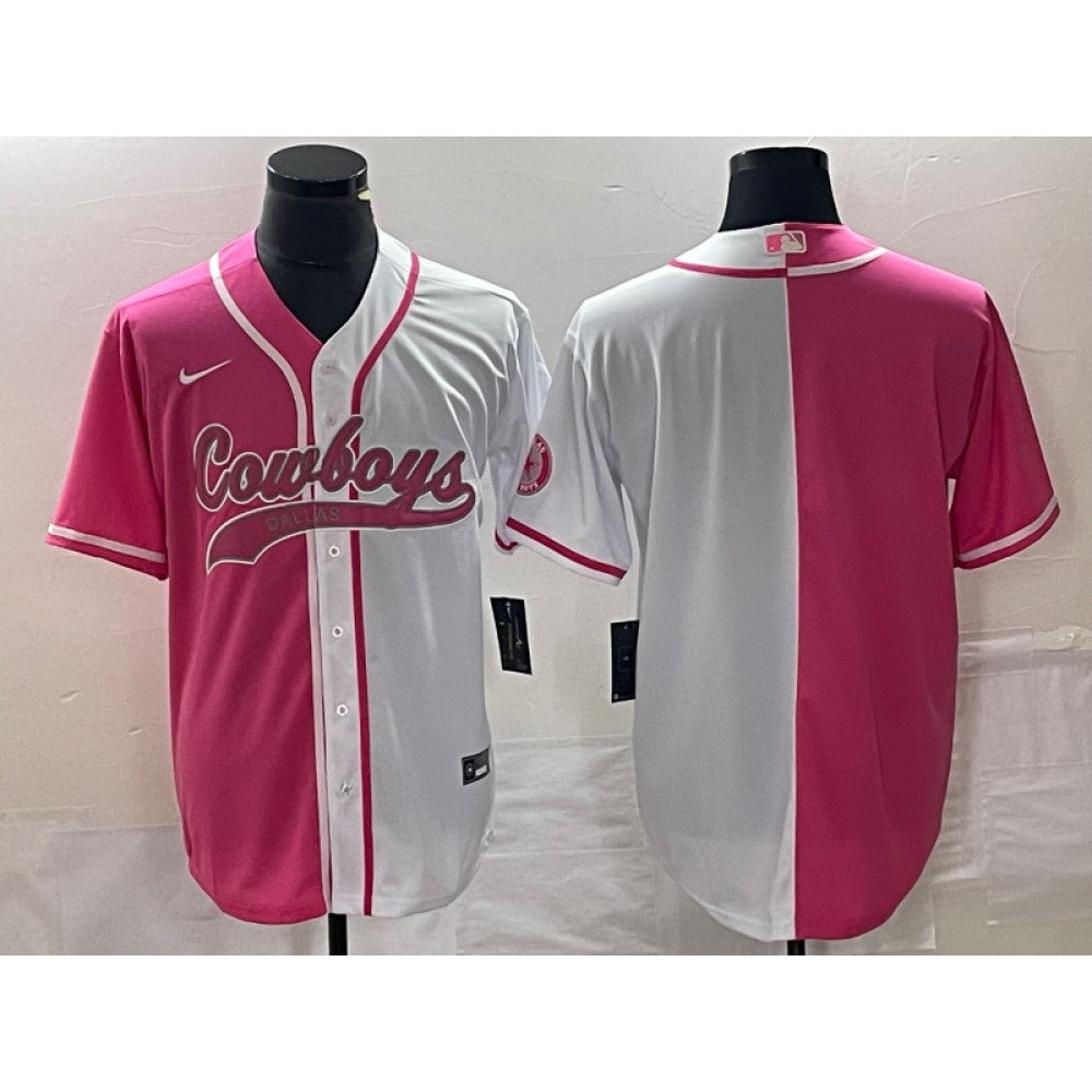Men's Dallas Cowboys Blank Pink/White Split Cool Base Stitched Baseball Jersey 