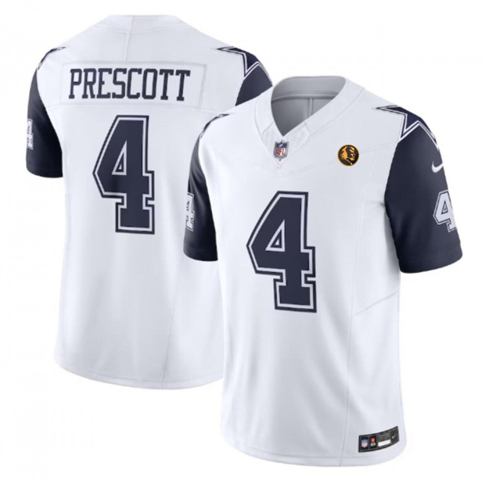Men's Dallas Cowboys #4 Dak Prescott White 2023 F.U.S.E. With John Madden Patch Vapor Limited Stitched Football Jersey 