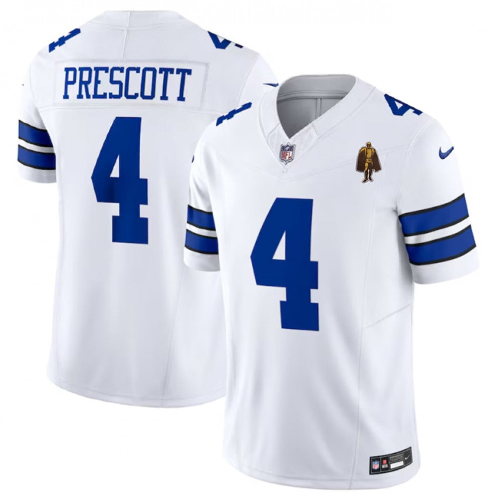 Men's Dallas Cowboys #4 Dak Prescott White 2023 F.U.S.E. With Walter Payton Patch Vapor Limited Stitched Football Jersey 