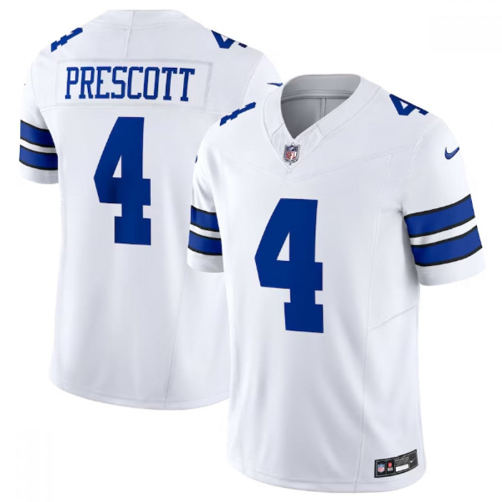 Men's Dallas Cowboys #4 Dak Prescott White 2023 F.U.S.E. Vapor Limited Stitched Football Jersey 