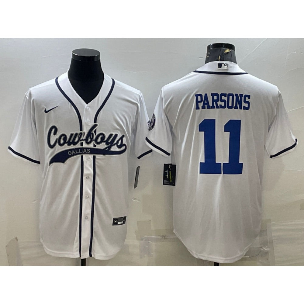 Men's Dallas Cowboys #11 Micah Parsons White With Patch Cool Base Stitched Baseball Jersey 