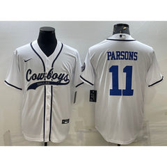 Men's Dallas Cowboys #11 Micah Parsons White With Patch Cool Base Stitched Baseball Jersey 