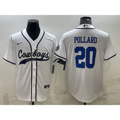 Men's Dallas Cowboys #20 Tony Pollard White With Patch Cool Base Stitched Baseball Jersey 