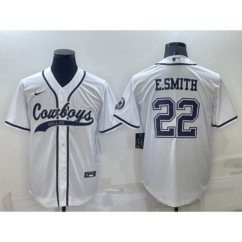 Men's Dallas Cowboys #22 Emmitt Smith White Cool Base Stitched Baseball Jersey 