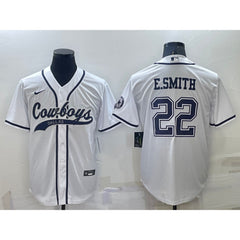 Men's Dallas Cowboys #22 Emmitt Smith White Cool Base Stitched Baseball Jersey 