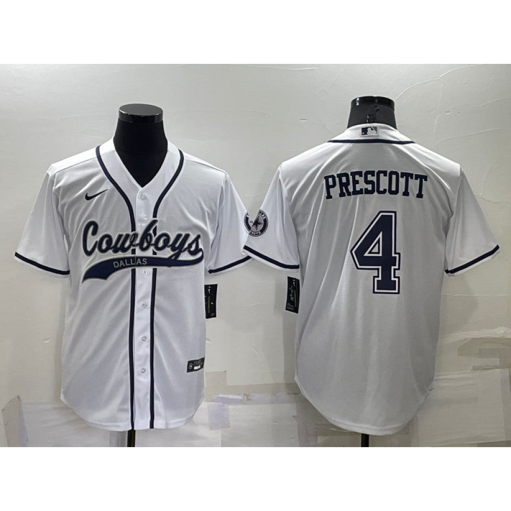 Men's Dallas Cowboys #4 Dak Prescott White Cool Base Stitched Baseball Jersey 