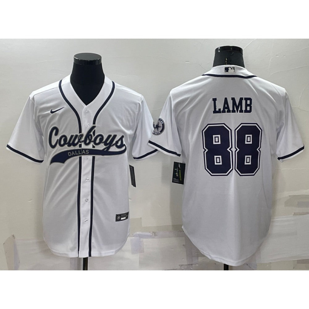 Men's Dallas Cowboys #88 CeeDee Lamb White Cool Base Stitched Baseball Jersey 