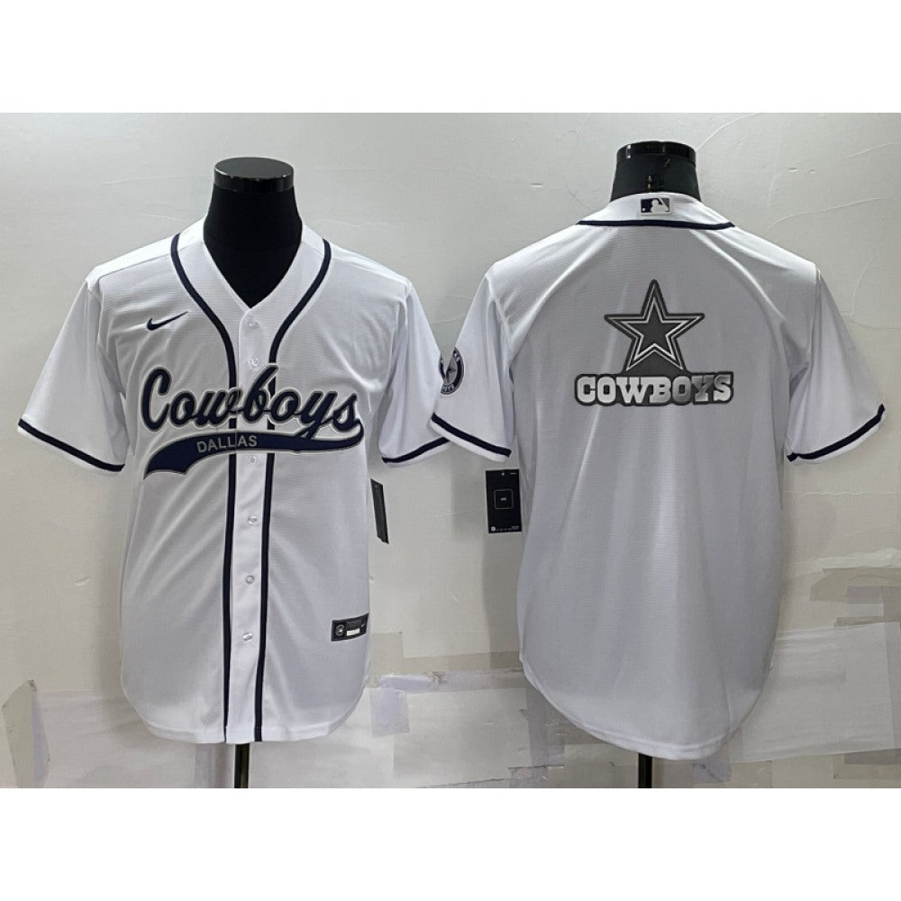 Men's Dallas Cowboys White Team Big Logo With Patch Cool Base Stitched Baseball Jersey 