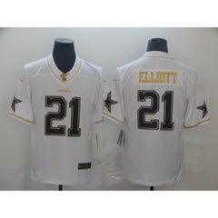 Men's Dallas Cowboys #21 Ezekiel Elliott White 2019 100th Season Golden Edition Stitched NFL Jersey 