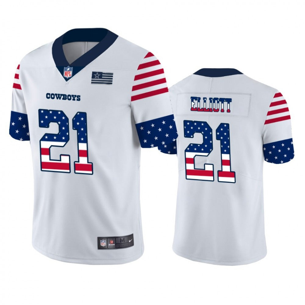 Men's Dallas Cowboys #21 Ezekiel Elliott White 2019 USA Flag Fashion Stitched NFL Jersey 