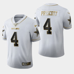 Men's Dallas Cowboys #4 Dak Prescott White 2019 100th Season Golden Edition Stitched NFL Jersey 