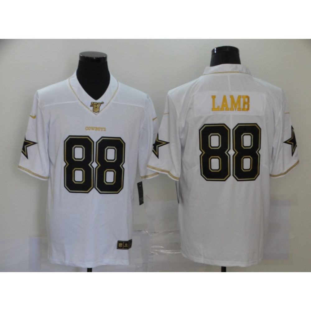 Men's Dallas Cowboys #88 CeeDee Lamb White Golden 100th Season Stitched Jersey 