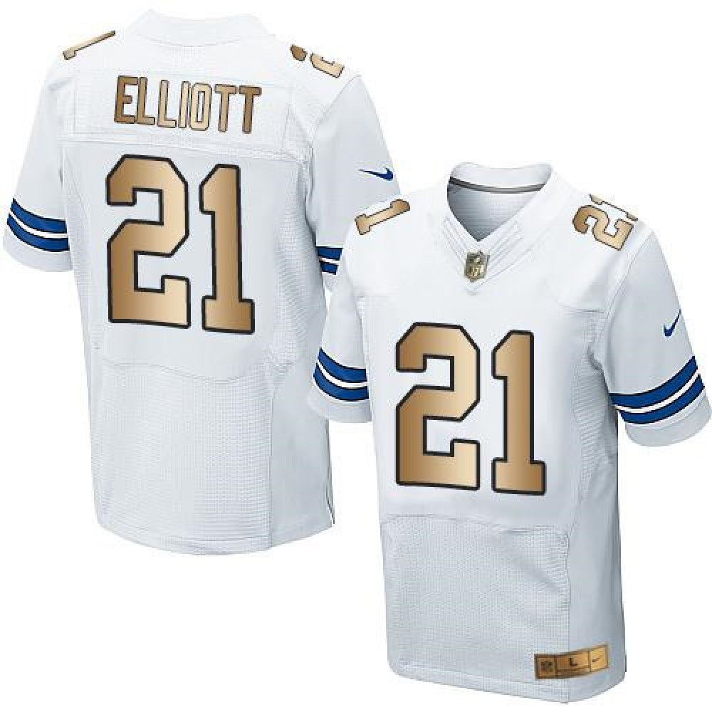 Cowboys #21 Ezekiel Elliott White Men's Stitched NFL Elite Gold Jersey 