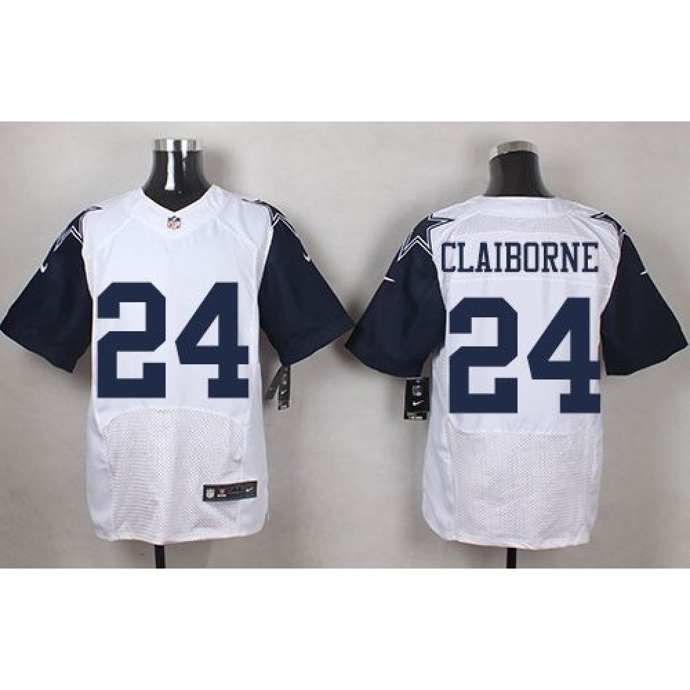 Cowboys #24 Morris Claiborne White Men's Stitched NFL Elite Rush Jersey 