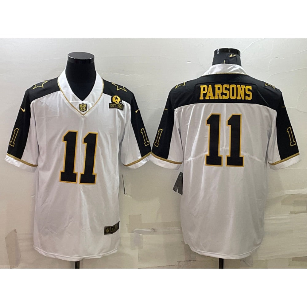 Men's Dallas Cowboys #11 Micah Parsons White Gold Edition With 1960 Patch Limited Stitched Football Jersey 