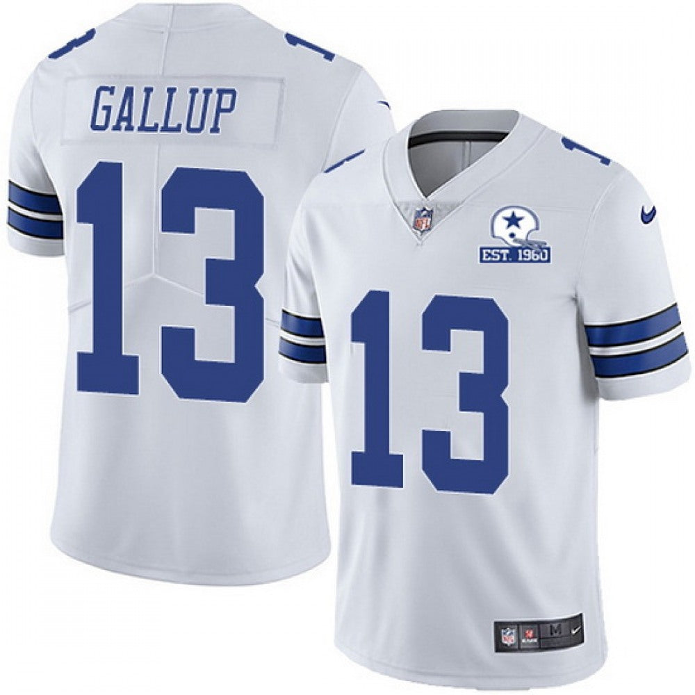 Men's Dallas Cowboys #13 Michael Gallup White With Established In 1960 Patch Limited Stitched Jersey 