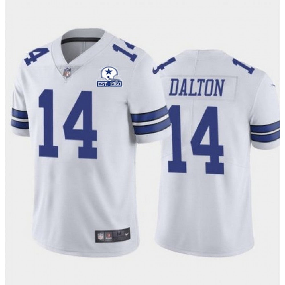 Men's Dallas Cowboys #14 Andy Dalton White With Established In 1960 Patch Limited Stitched Jersey 