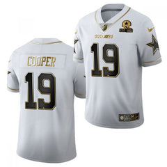 Men's Dallas Cowboys #19 Amari Cooper White Golden Edition With 1960 Patch Limited Stitched Jersey 
