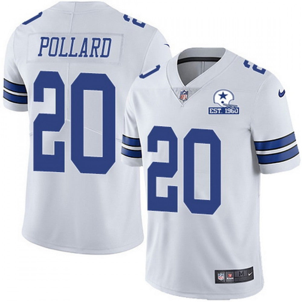 Men's Dallas Cowboys #20 Tony Pollard White With Established In 1960 Patch Limited Stitched Jersey 