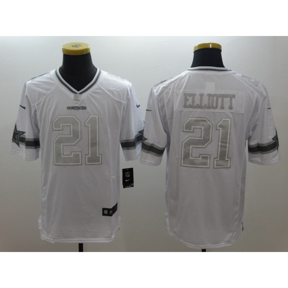 Men's Dallas Cowboys#21 Ezekiel Elliott White Stitched NFL Limited Platinum Jersey 