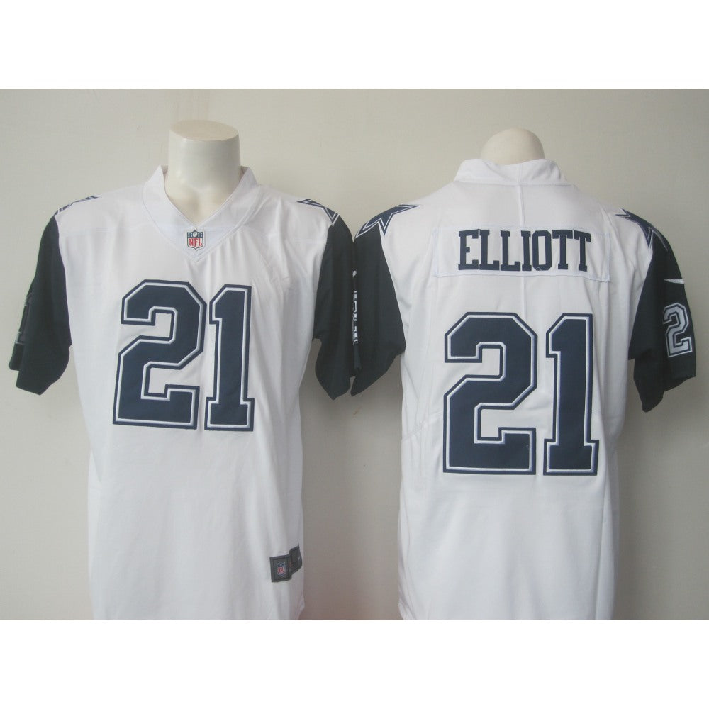 Men's Cowboys #21 Ezekiel Elliott White Limited Rush Stitched NFL Jersey 