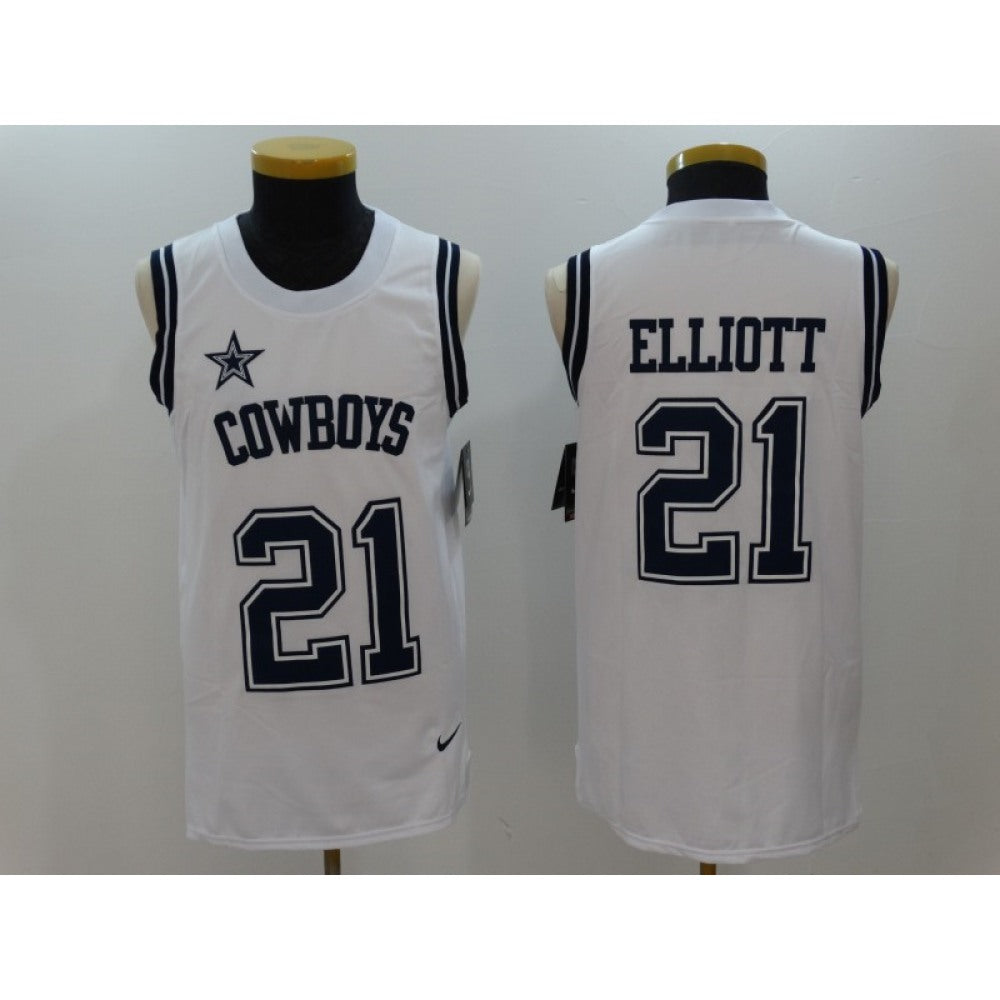 Men's Dallas Cowboys #21 Ezekiel Elliott White Limited Tank Top Jersey 