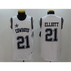 Men's Dallas Cowboys #21 Ezekiel Elliott White Limited Tank Top Jersey 