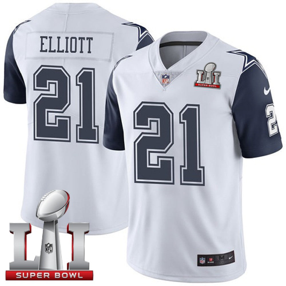 Cowboys #21 Ezekiel Elliott White Men's Stitched NFL Super Bowl LI 51 Limited Rush Jersey 