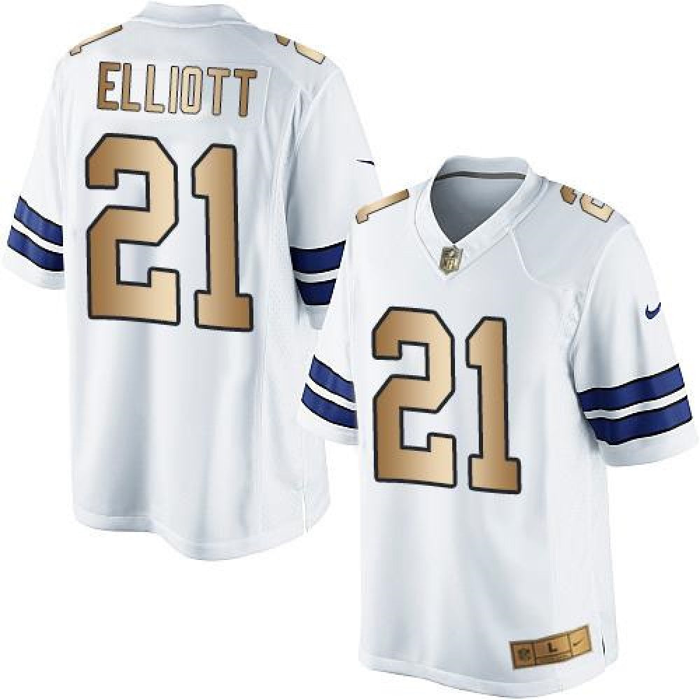 Cowboys #21 Ezekiel Elliott White Men's Stitched NFL Limited Gold Jersey 
