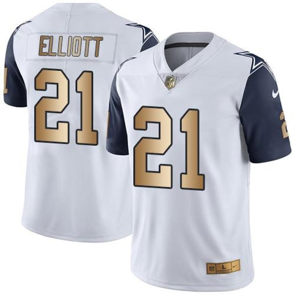 Cowboys #21 Ezekiel Elliott White Men's Stitched NFL Limited Gold Rush Jersey 
