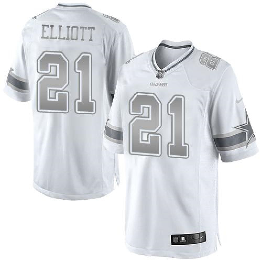 Cowboys #21 Ezekiel Elliott White Men's Stitched NFL Limited Platinum Jersey 
