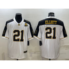 Men's Dallas Cowboys #21 Ezekiel Elliott White Gold Edition With 1960 Patch Limited Stitched Football Jersey 