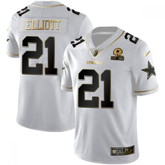 Men's Dallas Cowboys #21 Ezekiel Elliott White Golden Edition With 1960 Patch Limited Stitched Jersey 