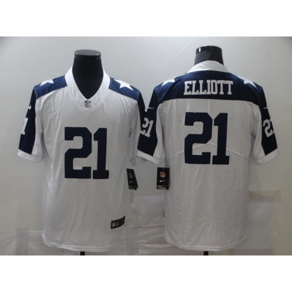 Men's Dallas Cowboys #21 Ezekiel Elliott White Thanksgiving Stitched NFL Vapor Untouchable Limited Throwback Jersey 