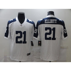 Men's Dallas Cowboys #21 Ezekiel Elliott White Thanksgiving Stitched NFL Vapor Untouchable Limited Throwback Jersey 