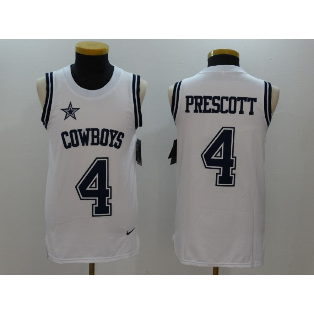 Men's Dallas Cowboys #4 Dak Prescott White Stitched NFL Limited Rush Tank Top Jersey 