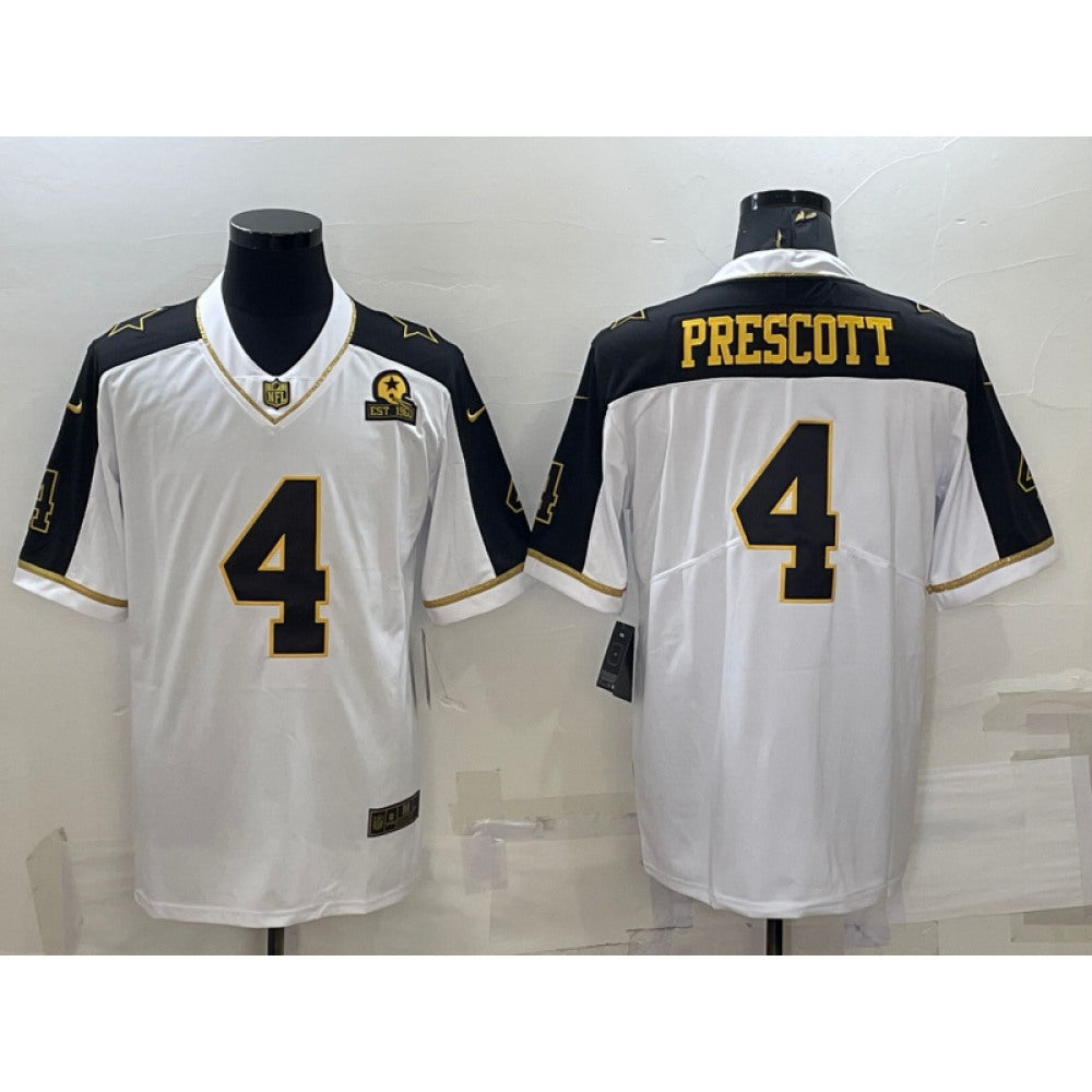 Men's Dallas Cowboys #4 Dak Prescott White Gold With 1960 Patch Thanksgiving Vapor Untouchable Limited Stitched Football Jersey 