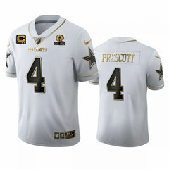 Men's Dallas Cowboys #4 Dak Prescott White Golden Edition With C Patch And 1960 Patch Limited Stitched Jersey 