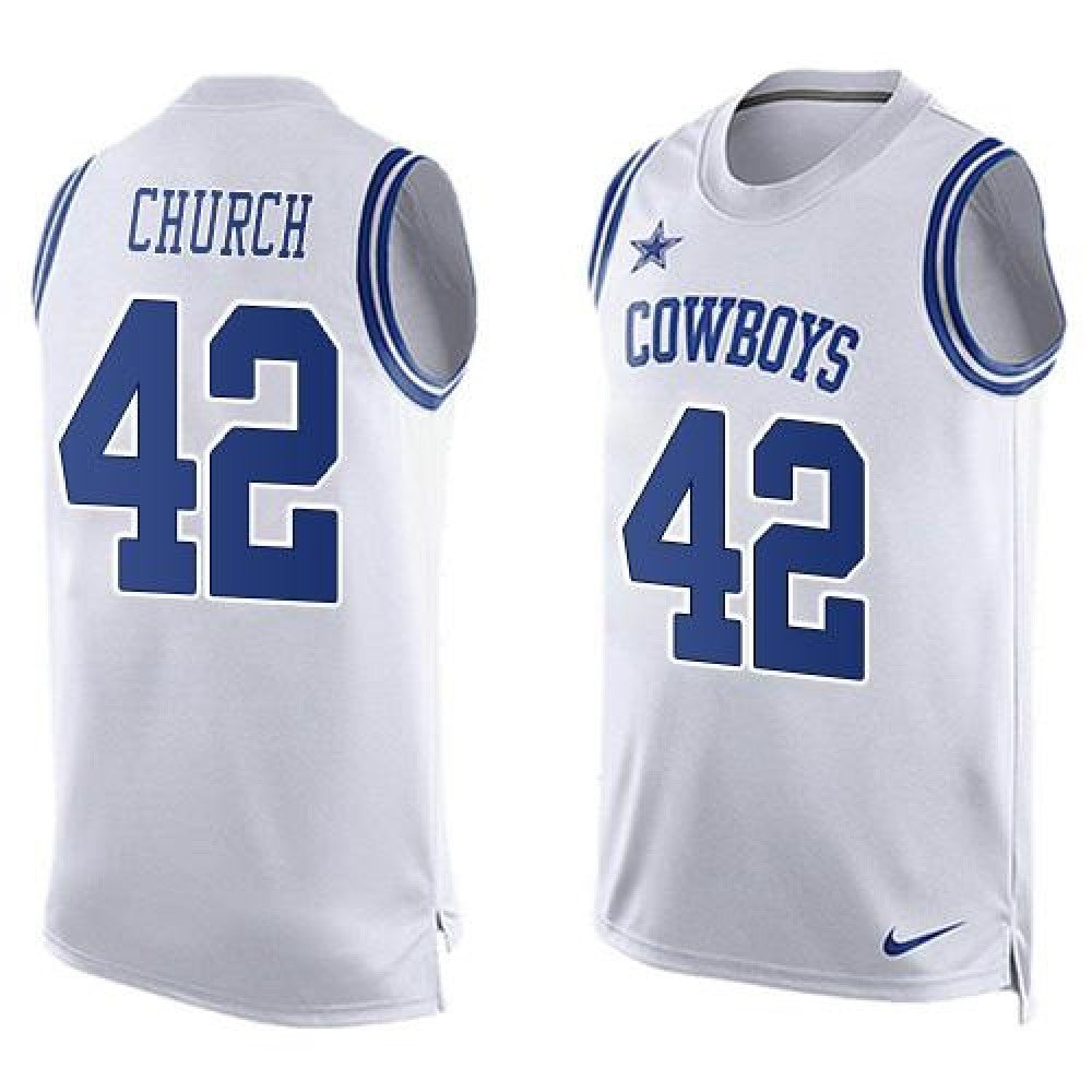 Cowboys #42 Barry Church White Men's Stitched NFL Limited Tank Top Jersey 