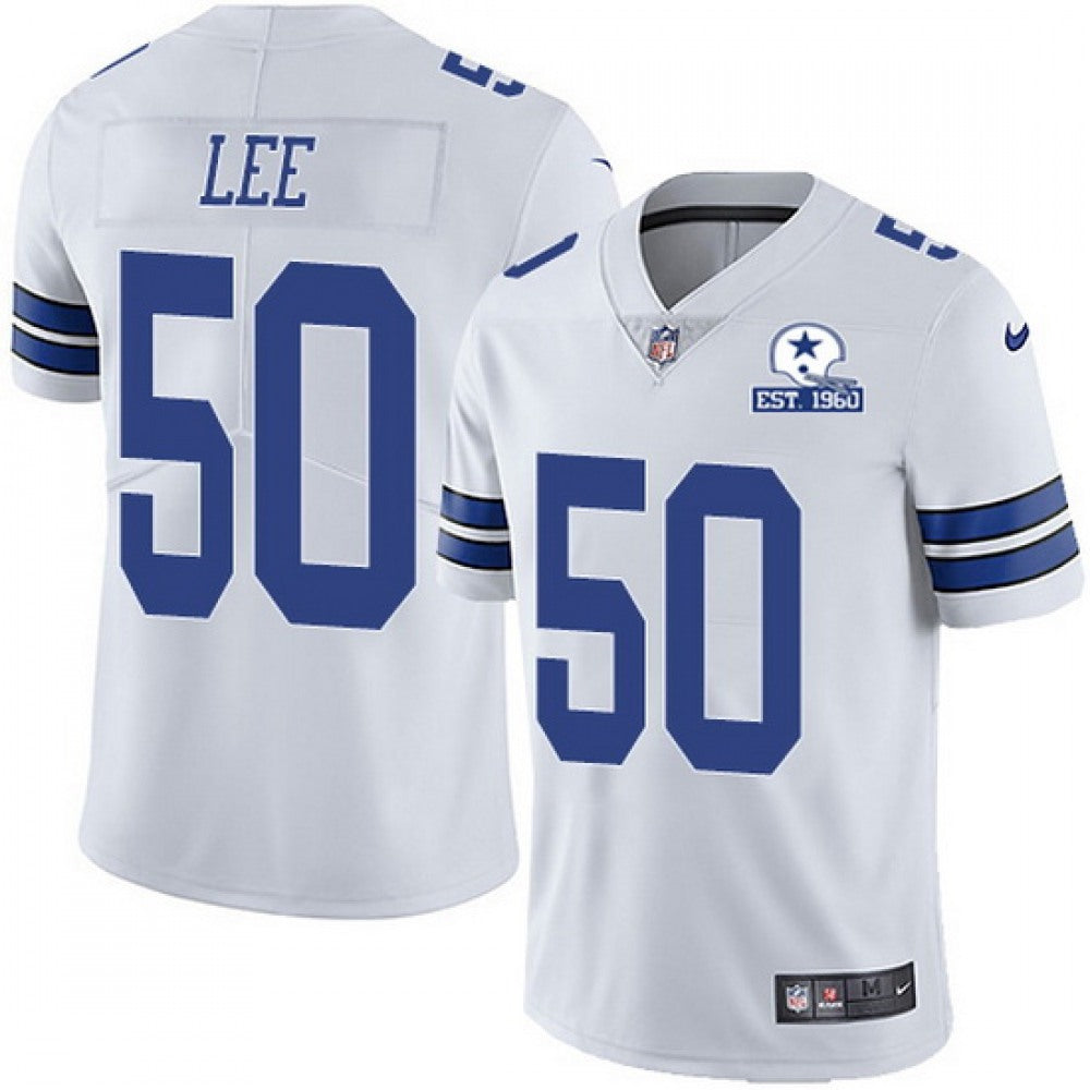 Men's Dallas Cowboys #50 Sean Lee White With Established In 1960 Patch Limited Stitched Jersey 