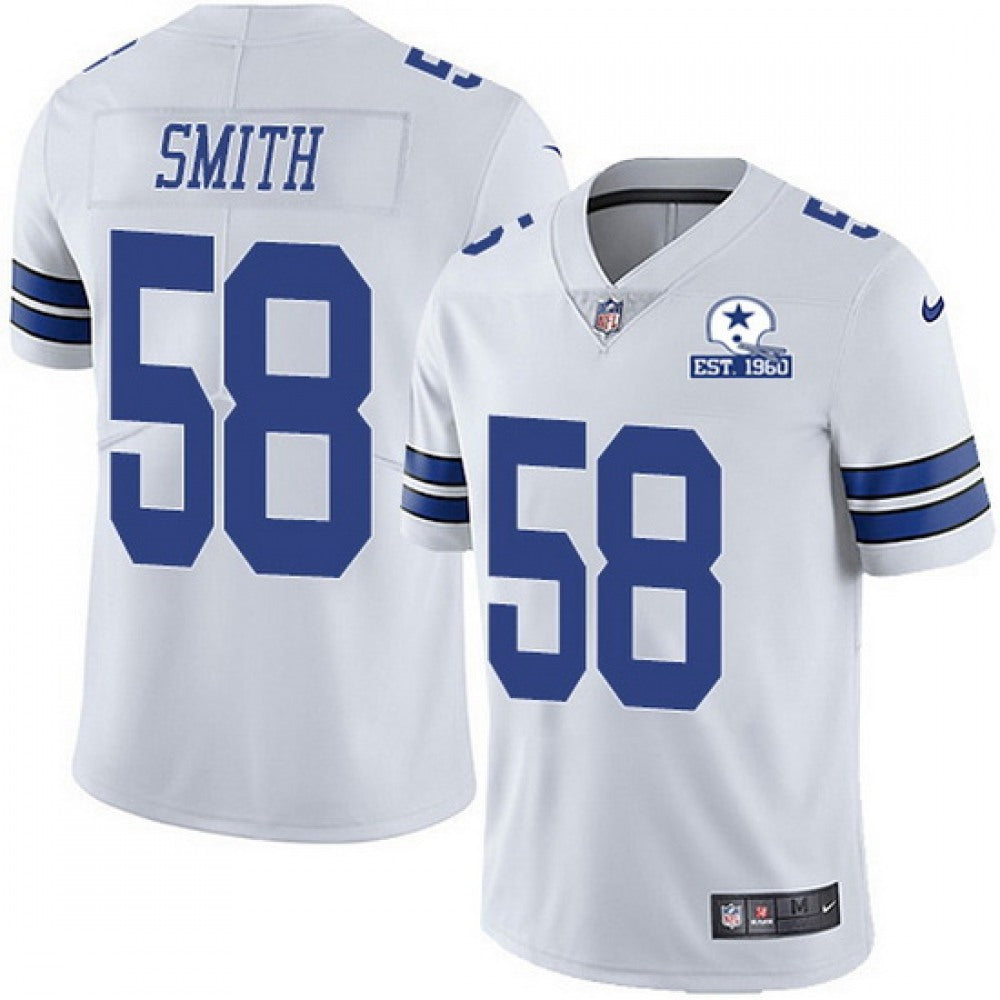 Men's Dallas Cowboys #58 Aldon Smith White With Established In 1960 Patch Limited Stitched Jersey 