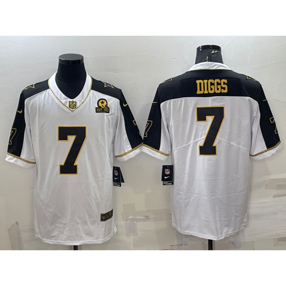 Men's Dallas Cowboys #7 Trevon Diggs White Gold With 1960 Patch Thanksgiving Vapor Untouchable Limited Stitched Football Jersey 