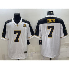 Men's Dallas Cowboys #7 Trevon Diggs White Gold With 1960 Patch Thanksgiving Vapor Untouchable Limited Stitched Football Jersey 