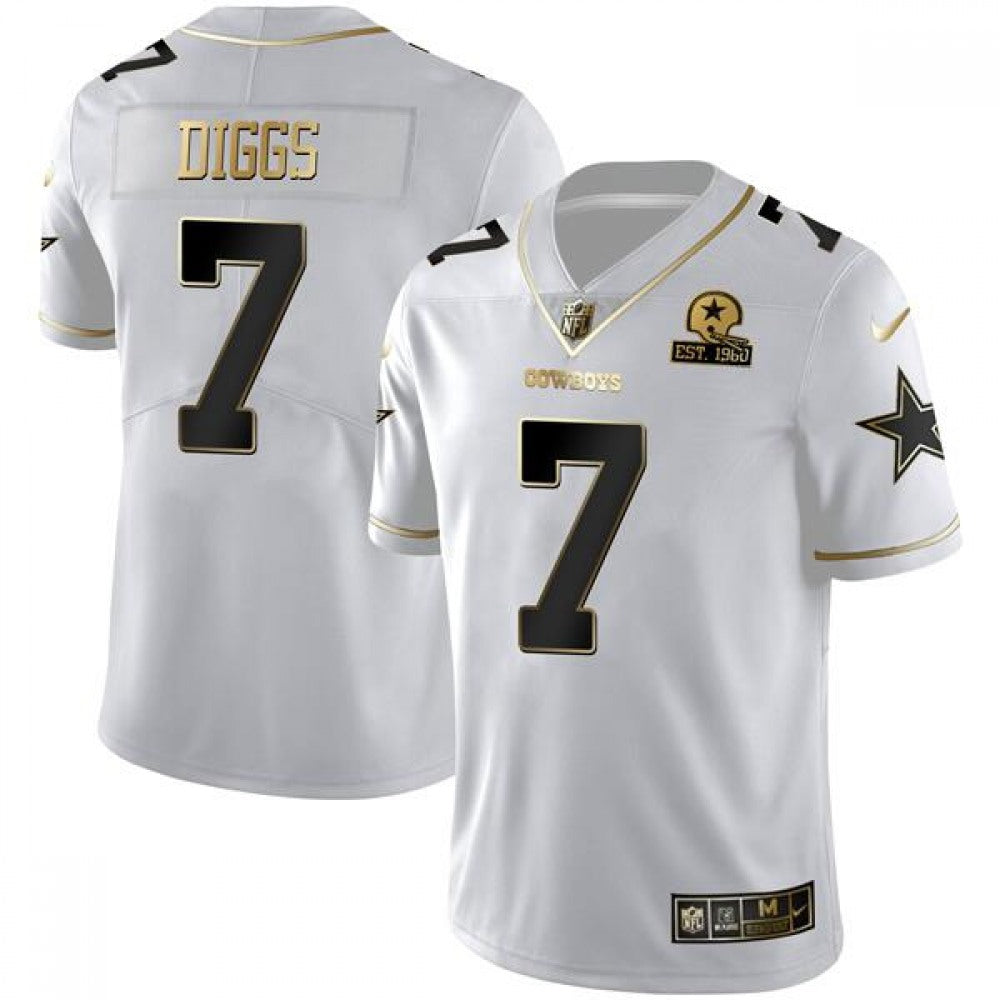 Men's Dallas Cowboys #7 Trevon Diggs White Golden Edition With 1960 Patch Limited Stitched Jersey 