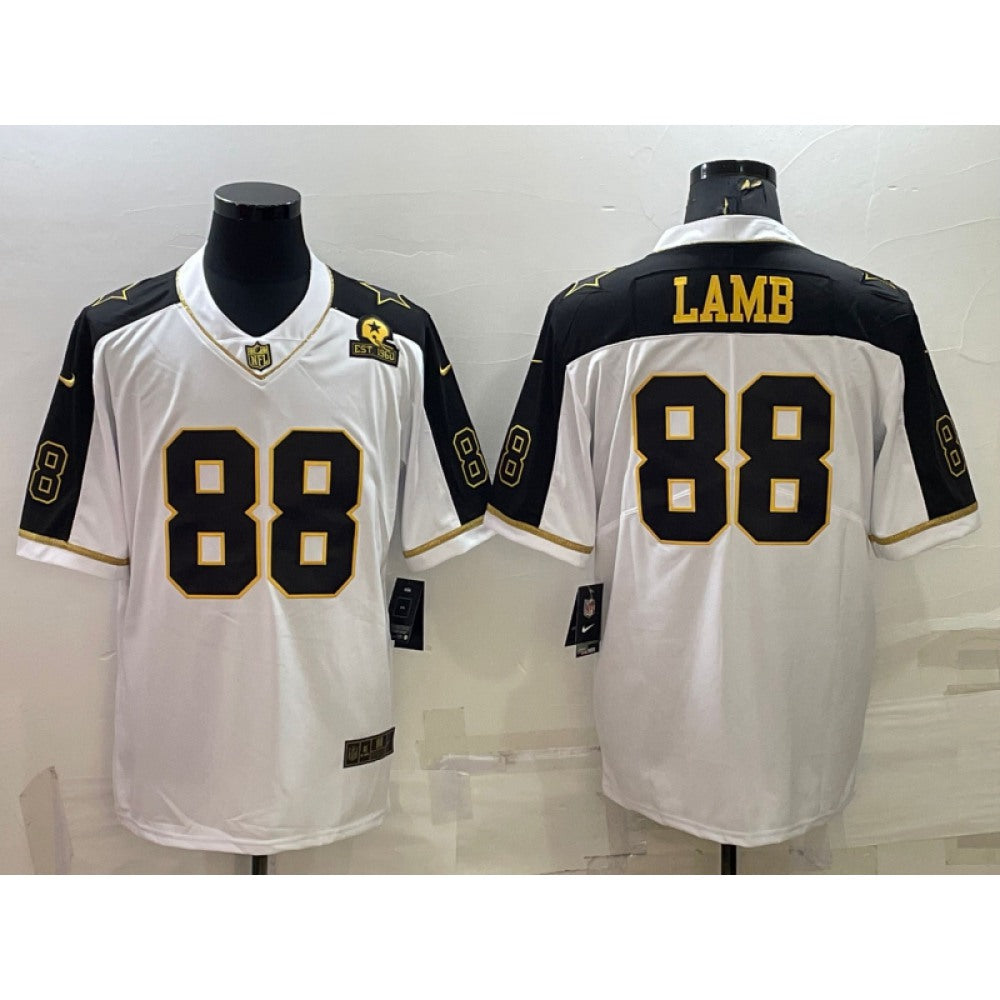 Men's Dallas Cowboys #88 CeeDee Lamb White Gold Edition With 1960 Patch Limited Stitched Football Jersey 